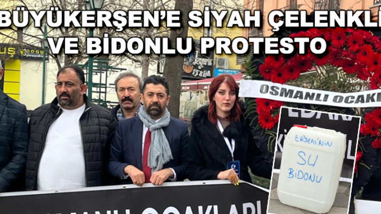 Büyükerşen'e siyah çelenkli ve bidonlu protesto