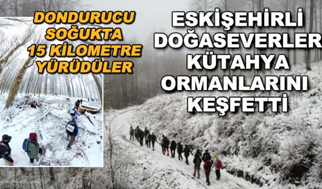 Eskişehirli doğaseverler Kütahya ormanlarını keşfetti... Dondurucu soğukta 15 kilometre yürüdüler
